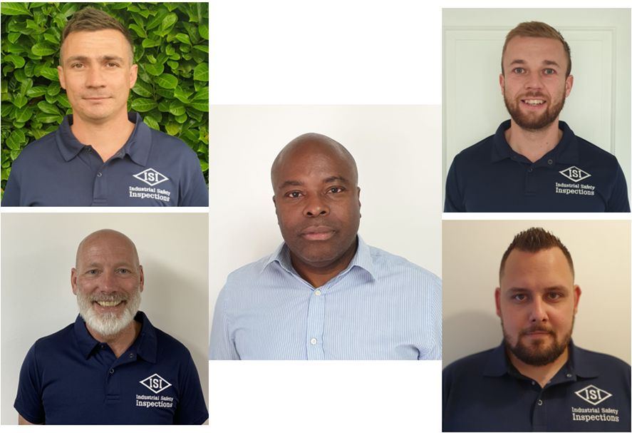Collage of the chief engineer and four new engineer surveyors.