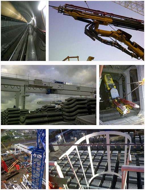 Collage of the Crossrail tunnel construction site.